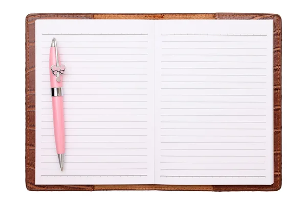 Blank notebook and ballpoint pen — Stock Photo, Image