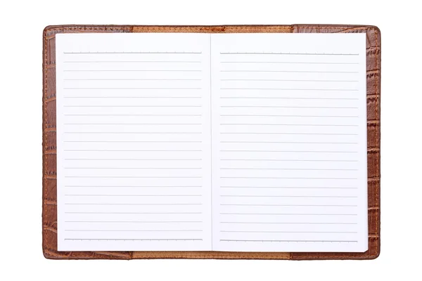 Hnědý kožený obal notebook — Stock fotografie