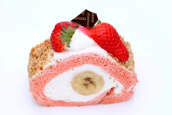 草莓蛋糕卷 — 图库照片