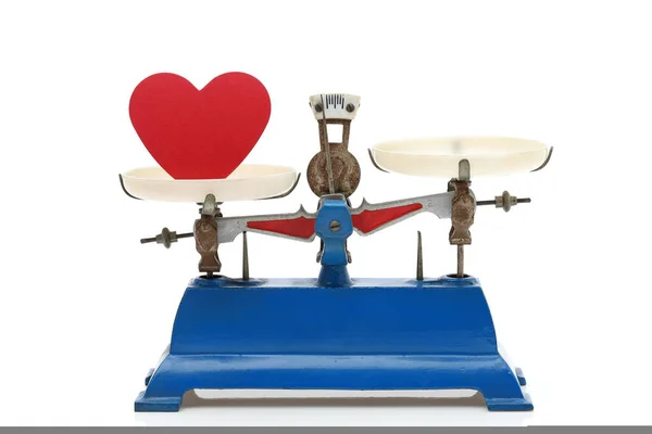 Retro Roberval Balance Red Heart Scale White Background — Stock Photo, Image