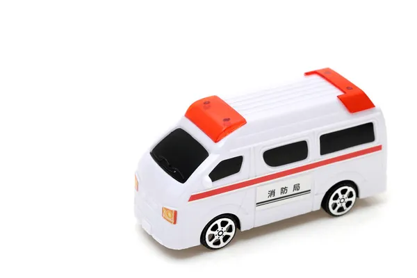 Japanese Toy Ambulance Car Isolated White Background Translation Fire Department — Stock Photo, Image