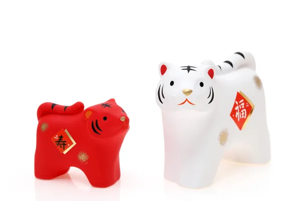 Dockor Tora Tiger Japanskt Nyårskort Japanska Nyår Tiger Objekt Japanska — Stockfoto