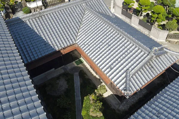 Japon Evinin Çatı Mimarisi Insansız Hava Aracından Dış Görüntü Çatılarını — Stok fotoğraf