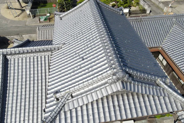 Japon Evinin Çatı Mimarisi Insansız Hava Aracından Dış Görüntü Çatılarını — Stok fotoğraf