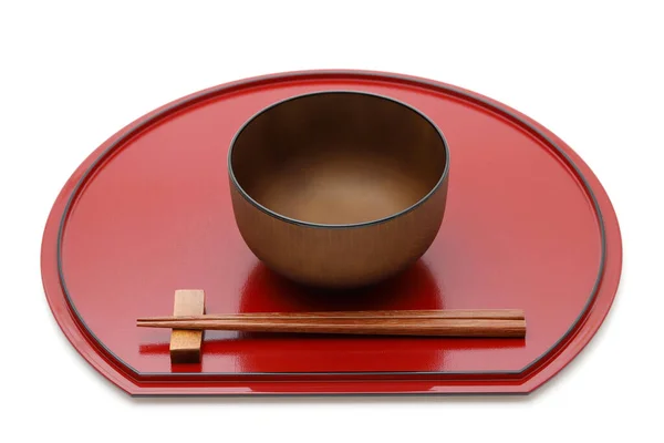 Miso Soup Bowl Chopsticks Tray Traditional Tableware Japan — Stock Photo, Image