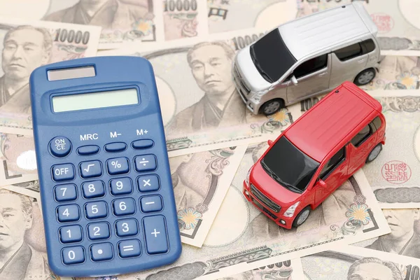 Small Toy Car Japanese Ten Thousand Yen Bills Banknotes — ストック写真