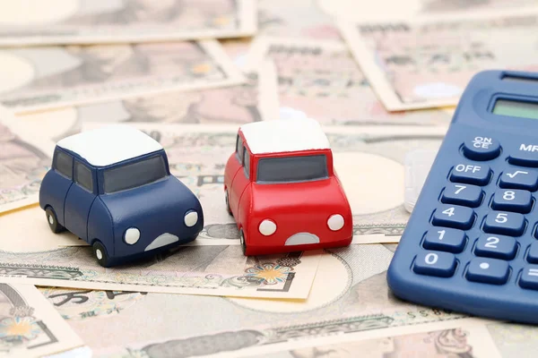 Small Toy Car Japanese Ten Thousand Yen Bills Banknotes — Stockfoto