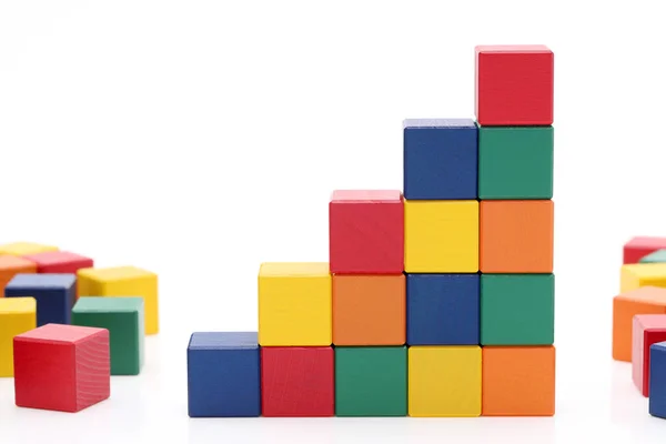 Toys Blocks Step Stair Building Bricks White Background — Stock Photo, Image