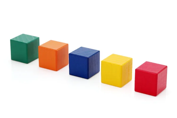 Row Colorful Wooden Building Blocks White Background — Stock Photo, Image