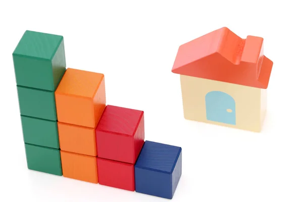 Small Toy House Wooden Colorful Building Blocks White Background — Stock Photo, Image