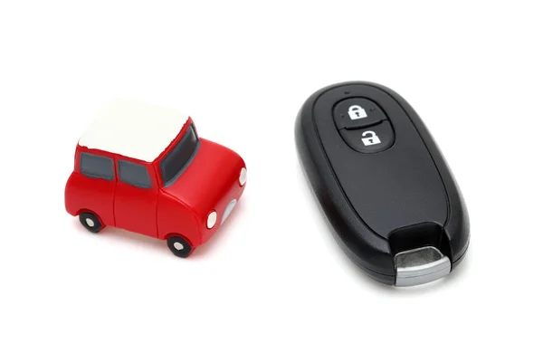 Car Black Key Remote Controller Small Toy Car White Background — Stock Photo, Image