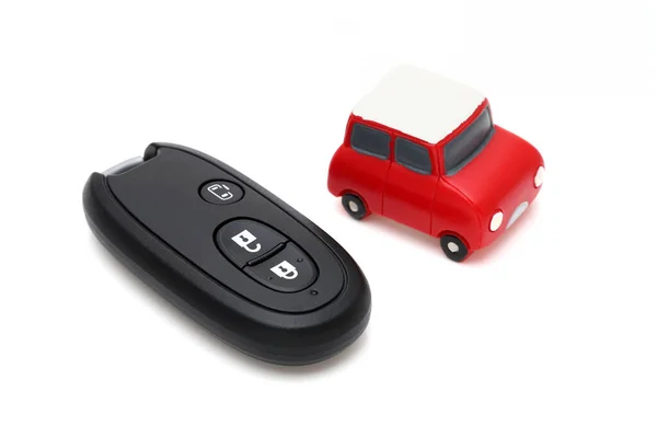 Car Black Key Remote Controller Small Toy Car White Background — Stock Photo, Image