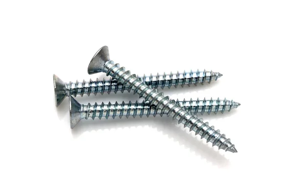 Silver Tapping Screws Isolated White Background — Stock Photo, Image