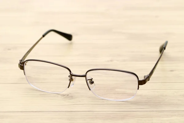 Lunettes Vue Élégantes Sur Table Bois — Photo