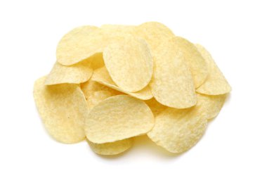 Potato chips close-up, isolated on white background    
