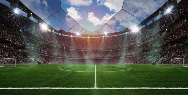 Yazın güneşte bir futbol stadyumu