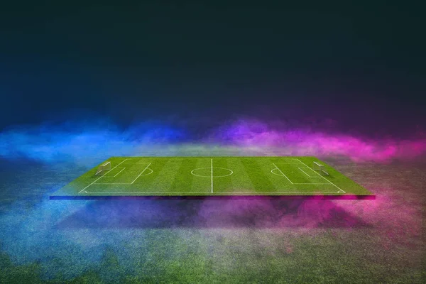 textured soccer game field with neon fog - center, midfield