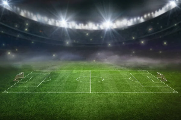 Teksturowane Boisko Piłki Nożnej Neonową Mgłą Centrum Środek Boiska Ilustracja — Zdjęcie stockowe