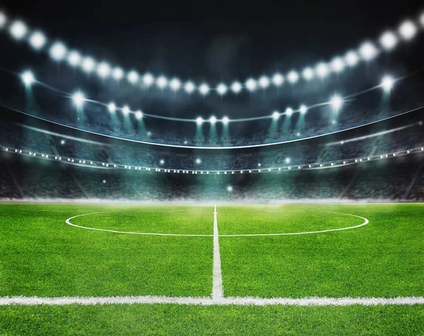 Green Field Soccer Stadium Ready Game Midfield — Stock Photo, Image