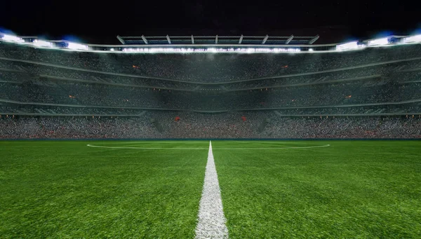 Green Field Soccer Stadium Ready Game Midfield — Stock Photo, Image