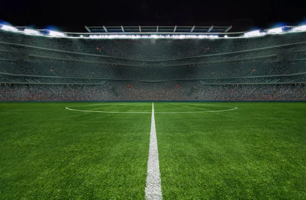 Green Field Soccer Stadium Ready Game Midfield — Stock Photo, Image