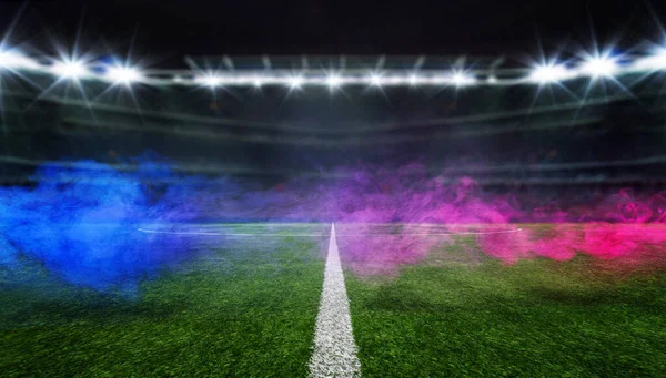 Green Field Soccer Stadium Ready Game Midfield — Stock Photo, Image