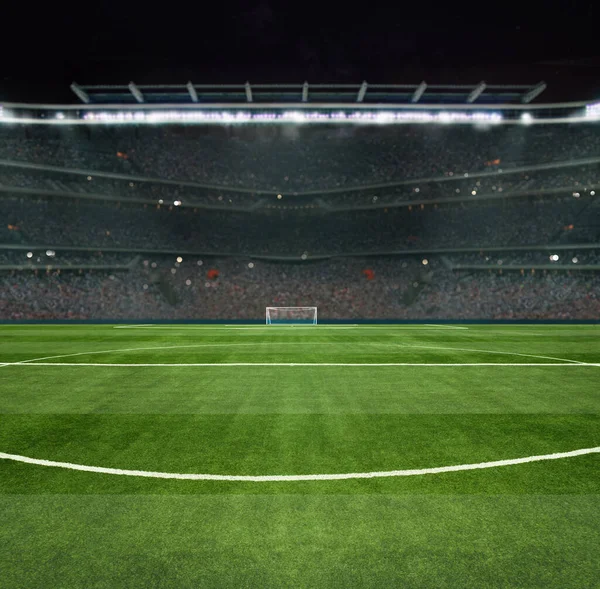 Futbol stadyumundaki yeşil alan. Orta sahada oyuna hazır.