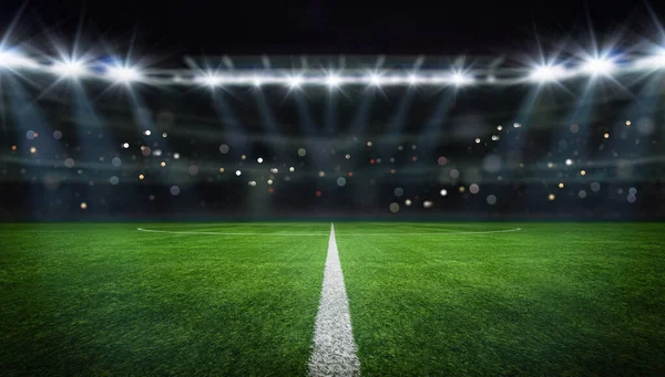 Campo Futebol Livre Texturizado Luz Noite Centro Meio Campo — Fotografia de Stock