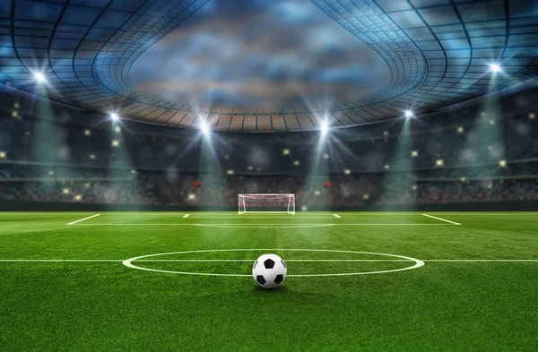Balle Sur Terrain Vert Dans Stade Football Prêt Pour Jeu — Photo