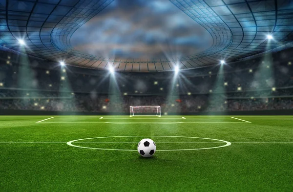 ball on the green field in soccer stadium. ready for game in the