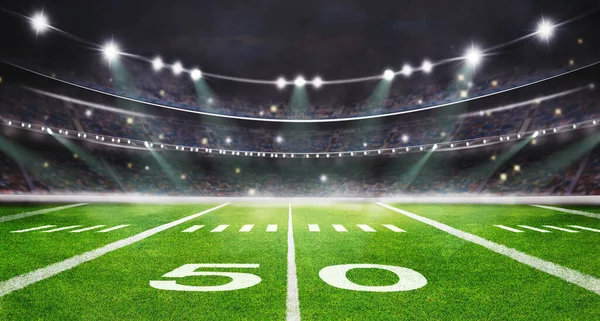 Green Field American Football Stadium Ready Game — Stock Photo, Image