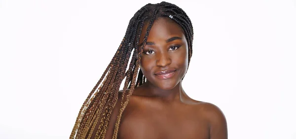 Portrait Beauté Fille Afro Américaine Avec Une Peau Propre Saine — Photo