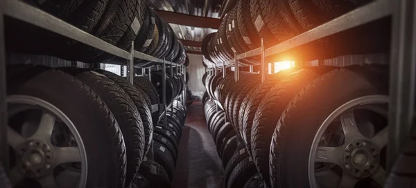 Neumático Reparación Fondo Garaje Servicio Neumático Del Coche Almacén Concepto —  Fotos de Stock