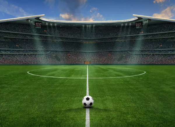 Зелене Поле Футбольному Стадіоні Готовий Гри Півзахисті — стокове фото