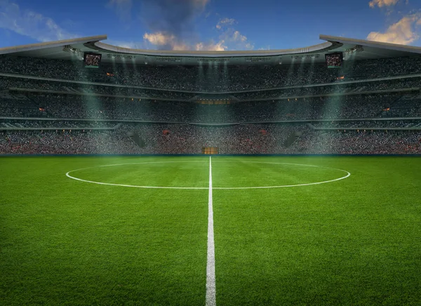 Green Field Soccer Stadium Ready Game Midfield — Stock Photo, Image