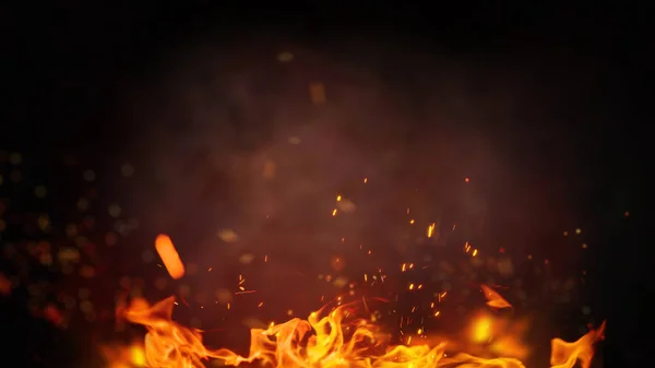 Vuur Ontvlamt Deeltjes Zwarte Achtergrond Vuur Vonkt Achtergrond Abstract Donker — Stockfoto