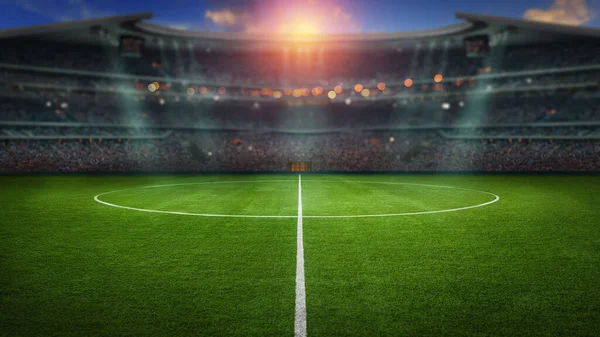 Textured Soccer Game Field Neon Fog Center Midfield — Stock Photo, Image