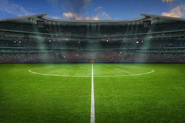 Textured Soccer Game Field Neon Fog Center Midfield — Stock Photo, Image