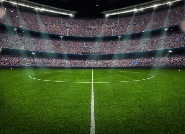 Green Field Soccer Stadium Ready Game Midfield — Stock Photo, Image