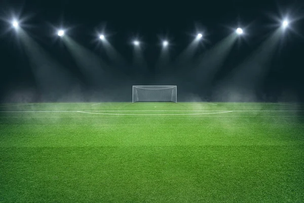 Teksturowane Boisko Piłki Nożnej Widok Bramkę Piłkarską Środka Boiska — Zdjęcie stockowe