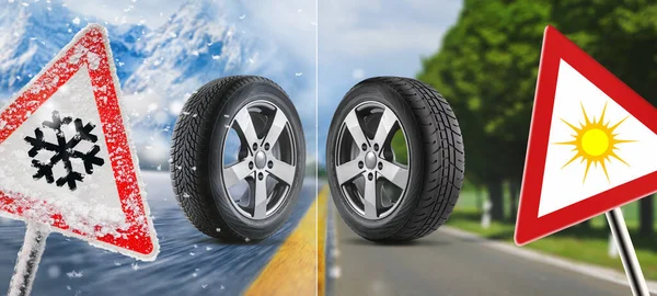 Neumáticos Coche Con Gran Perfil Taller Reparación Automóviles —  Fotos de Stock