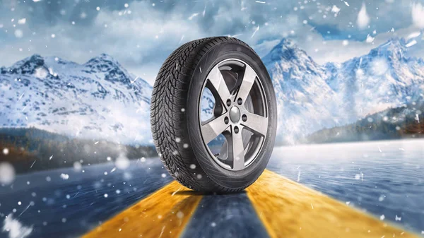 Winter Tires Frosty Road Snowfall — Stock Photo, Image