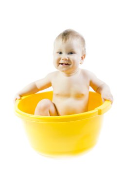 Şirin Bebek alarak sarı küvet banyo