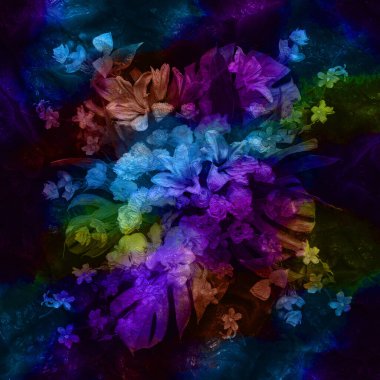 Dijital boyalı soyut tasarım, renkli doku, fraktal sanat. Duvar dekorasyonu. Soyut eşarp, modern arkaplan çizimi, fraktal yüzey, ışık efekti dokusu, modern suluboya arka plan.