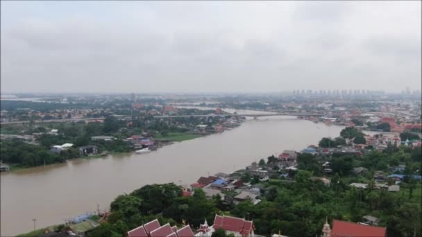 Widok Powietrza Wyspę Rzekę Chao Phraya Tajlandii — Wideo stockowe