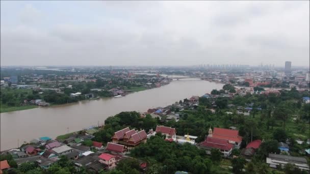 Widok Powietrza Wyspę Rzekę Chao Phraya Tajlandii — Wideo stockowe