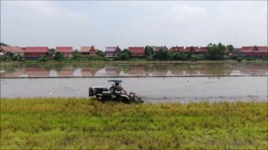 Tayland 'da pirinç yetiştirmeye hazırlanan pirinç tarlalarının havadan görünüşü