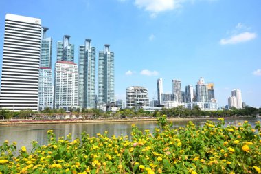 Tayland 'da park, mimari ve şehir manzarası 