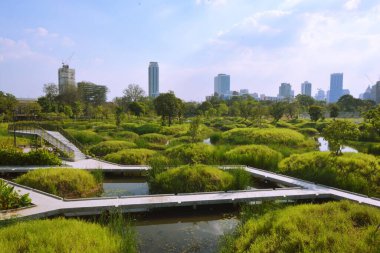 Tayland 'da park, mimari ve şehir manzarası 