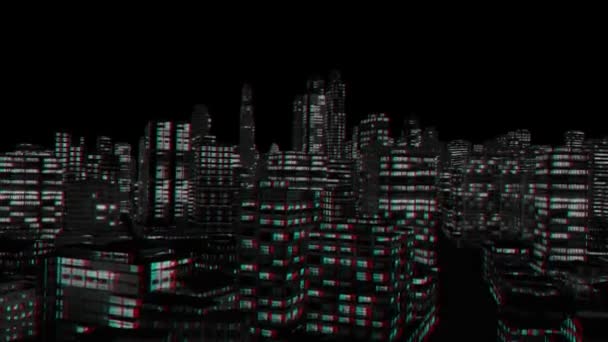 Above City Night Flight, Stereoscopic 3D Anaglyph, Red Cyan — Stock Video